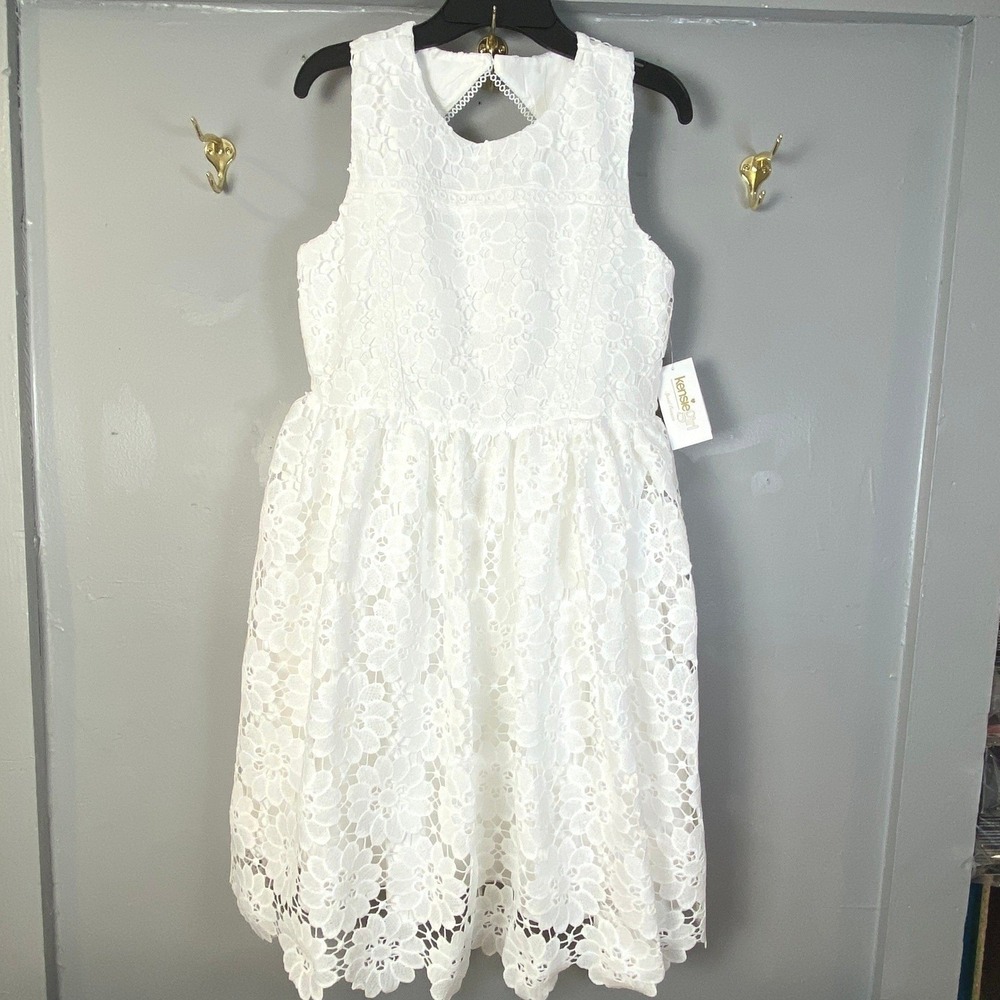 NWT Formal White Lace Dress Cutout Back Communion Flower Girl Holiday Size 6